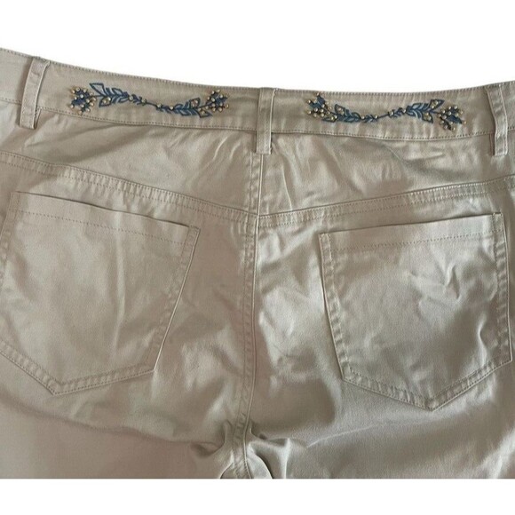 Talbots Beaded Crop Khaki Pants 6 Stretch Twill Embroidered Classic Indie - Picture 11 of 11